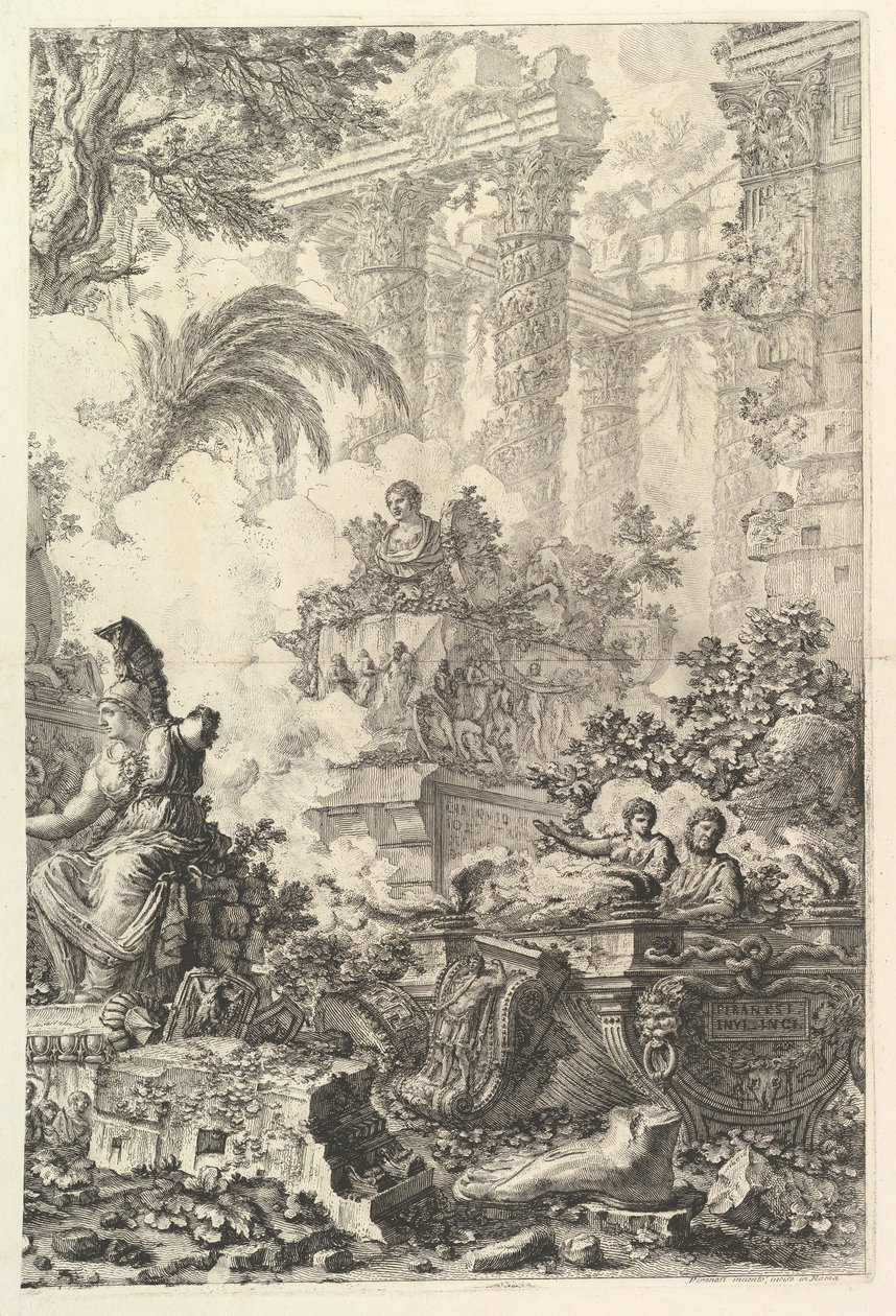 フロンティピース、ミネルヴァの像、ca。 1748年。 作： ジョバンニ・バッティスタ・ピラネージ
