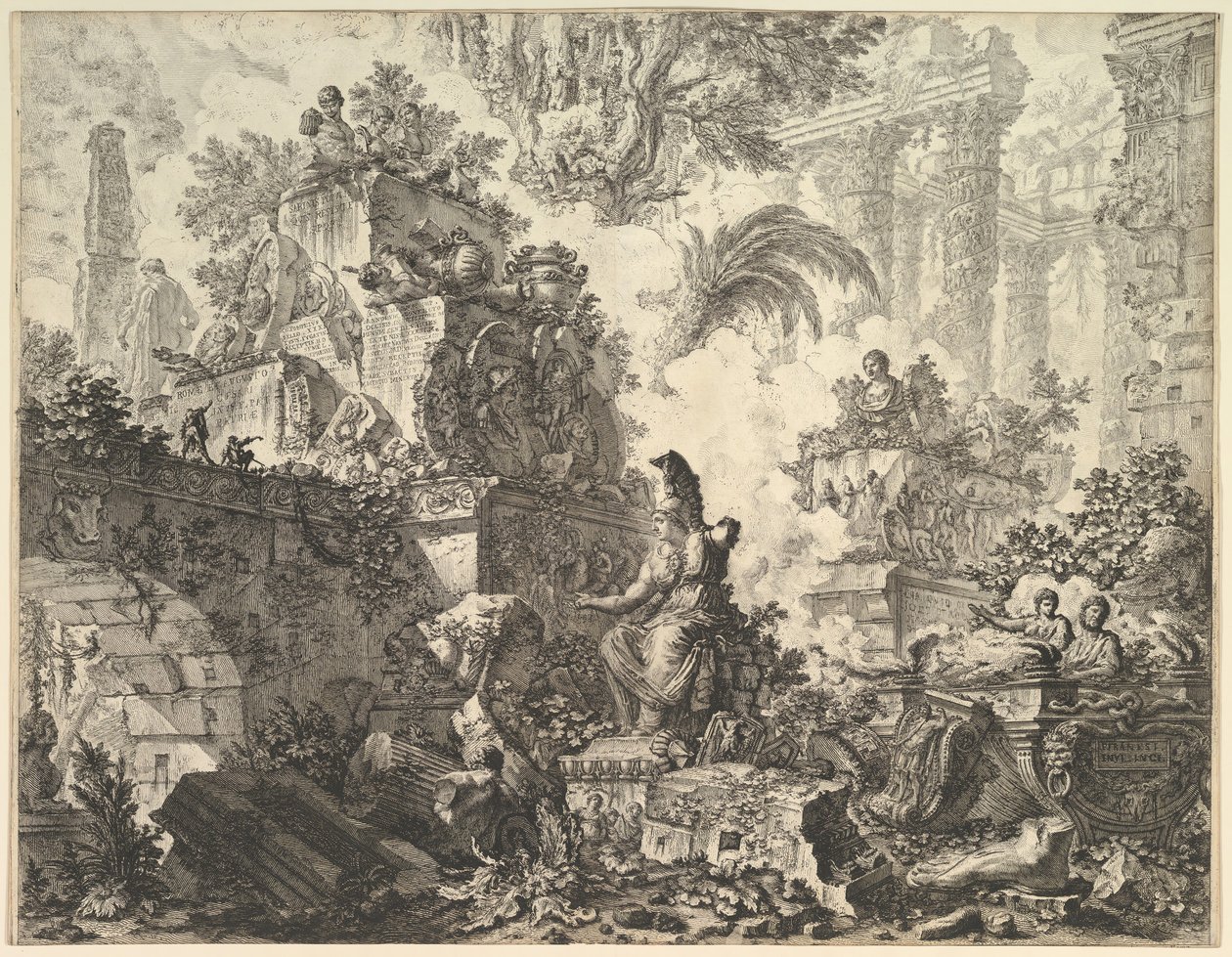 フロンティピース、ミネルヴァの像、ca。 1748年。 作： ジョバンニ・バッティスタ・ピラネージ