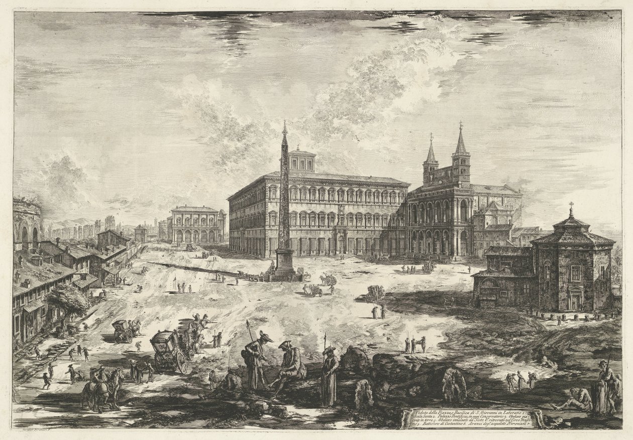 Gezicht op het Lateraan te Rome met de Sint-Jan van Lateranen 広場とラテラーノの聖ジョヴァンニ大聖堂の眺め (オブジェクトのタイトル) Gezichten op Rome (シリーズタイトル) Giambattista Piranesi の建築家 Ve(nez)ian によって描かれ彫刻されたローマの景色 作： ジョバンニ・バッティスタ・ピラネージ