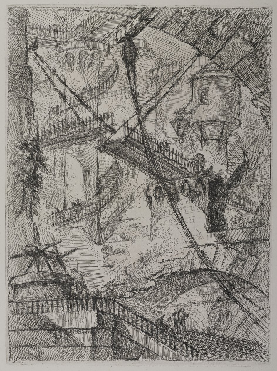 Invenzioni Capric di Carceri;ハインド7、3つの最初の状態、c。 1749（敷き紙にエッチング） 作： ジョバンニ・バッティスタ・ピラネージ
