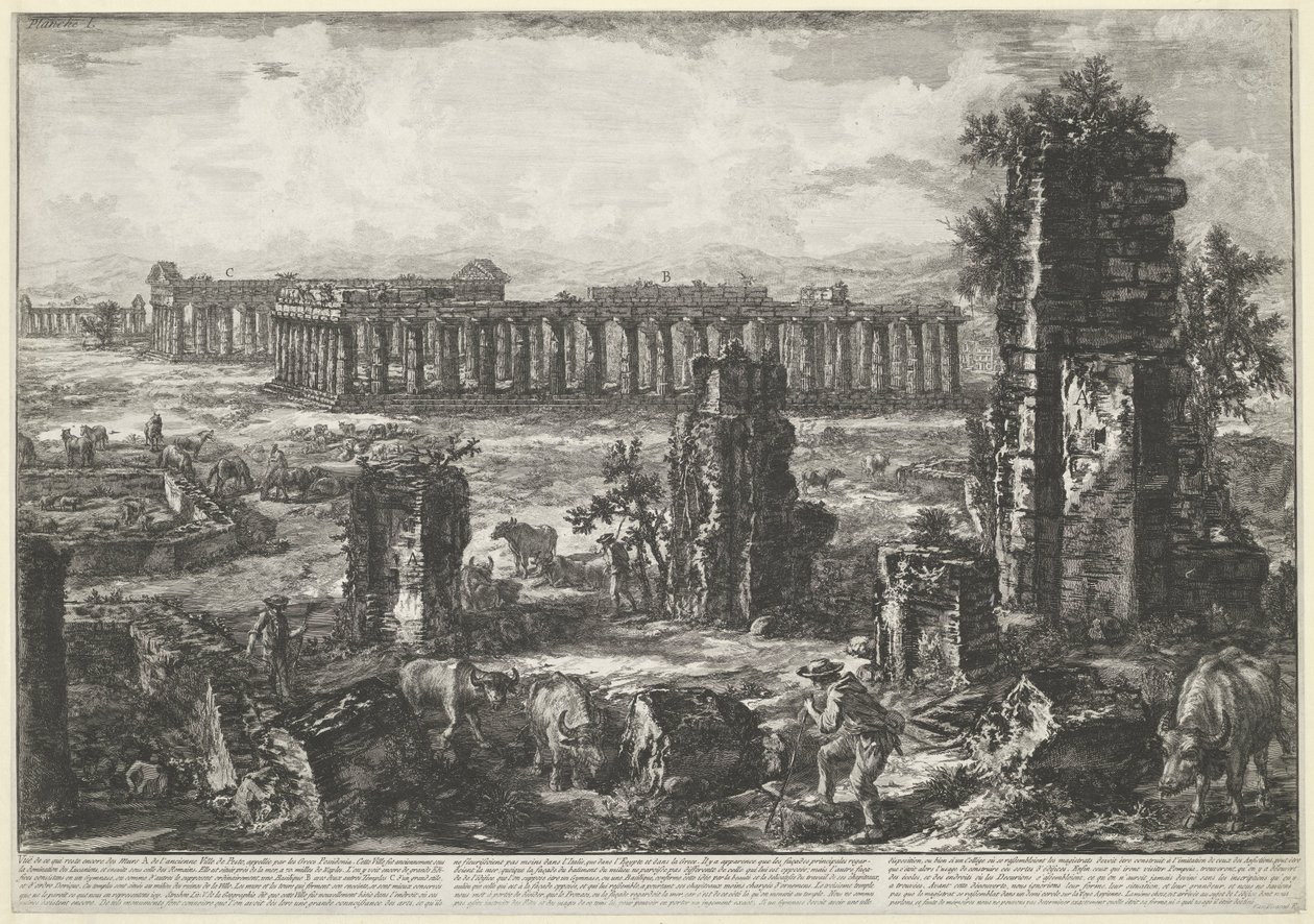 パエストゥムの古代都市の城壁と寺院 Vue de ce qui reste encore des Murs A. de l