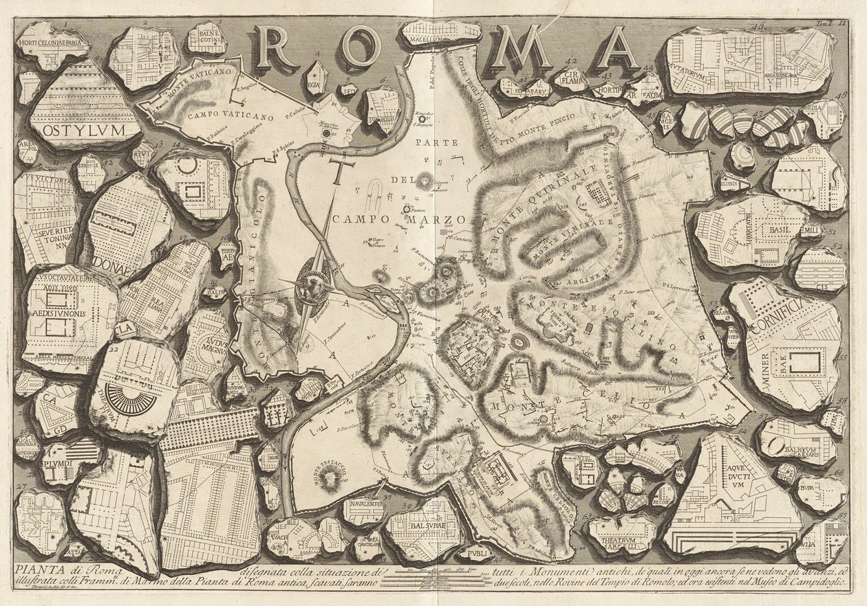 すべての古代遺跡の状況で描かれたローマの平面図 作： ジョバンニ・バッティスタ・ピラネージ