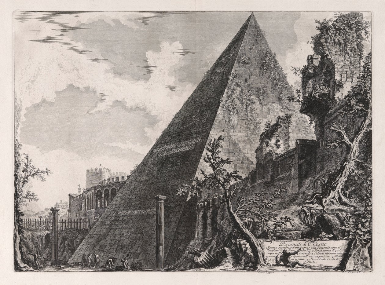 Piramide di C. Cestio (ガイウス ケスティウスのピラミッド)、Vedute di Roma (ローマの眺め) より 作： ジョバンニ・バッティスタ・ピラネージ