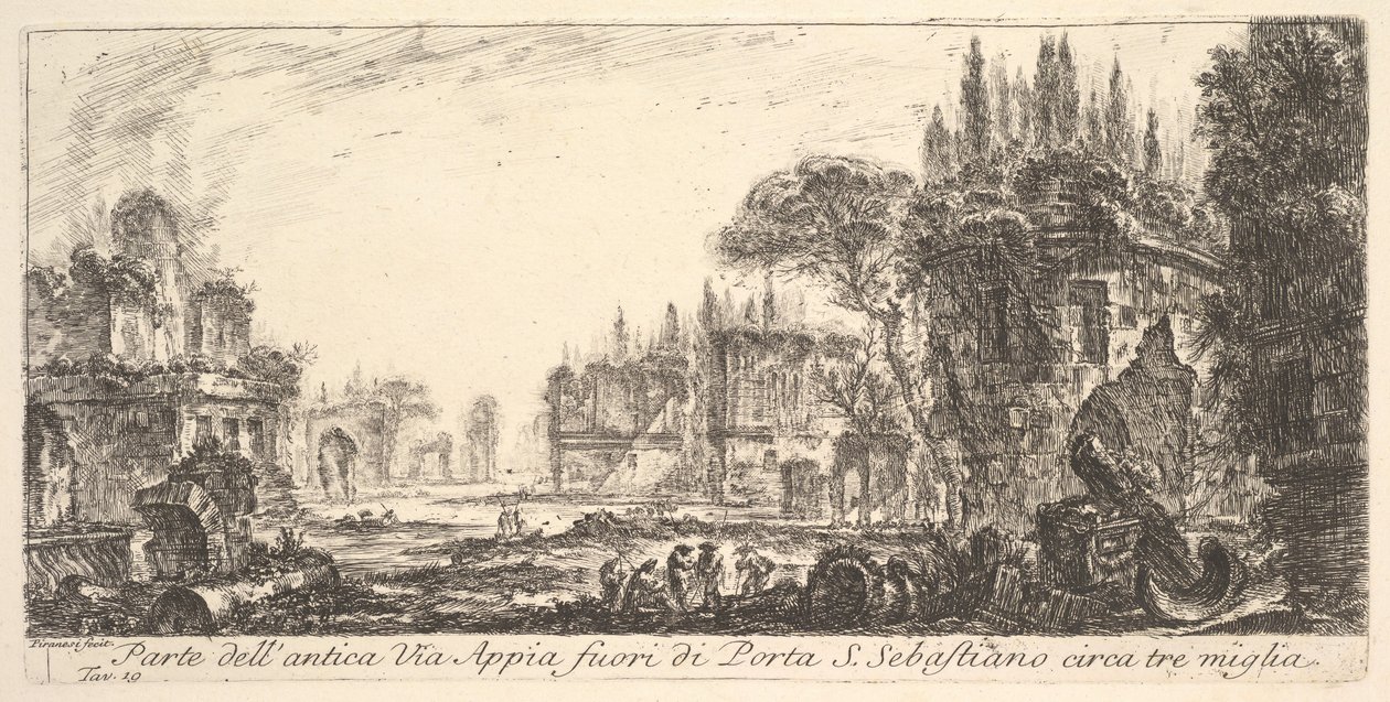 プレート19：ポルタS.セバスティアーノの3マイル外側の古代アッピア街道の一部... 1748年。 作： ジョバンニ・バッティスタ・ピラネージ