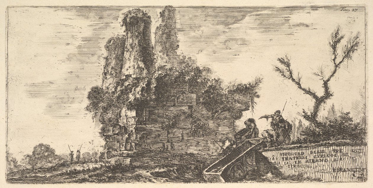 プレート27：3人の兄弟Cのアルバーノの墓にある3人のCuriatii兄弟の墓C ...、ca。 1748年。 作： ジョバンニ・バッティスタ・ピラネージ