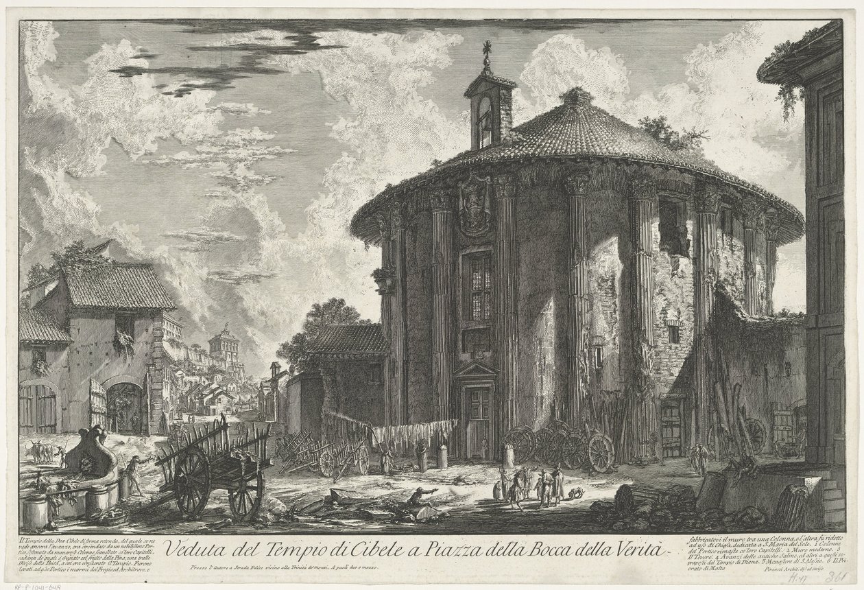 テンペル ヴァン ヘラクレス インヴィクタス テ ローマ Piazza della Bocca della VeritàのCybele神殿の眺め（オブジェクトのタイトル） Gezichten op Rome (シリーズタイトル) Giambattista Piranesi の建築家 Ve(nez)iano によって描かれ彫刻されたローマの景色 (シリーズ タイトル) 作： ジョバンニ・バッティスタ・ピラネージ