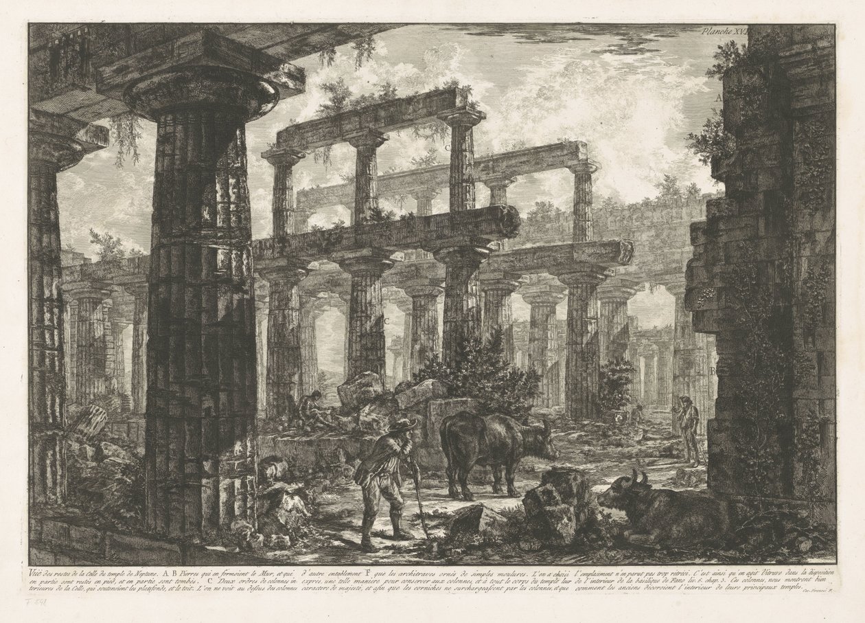 パエストゥムのネプチューン神殿 Vue des restes de la Celle du Temple de Neptune (オブジェクトのタイトル) パエストゥムに残っている 3 つの大きな建物の遺跡の異なるビュー (シリーズ タイトル) Différentes vues de quelques restes de trois gr 作： ジョバンニ・バッティスタ・ピラネージ