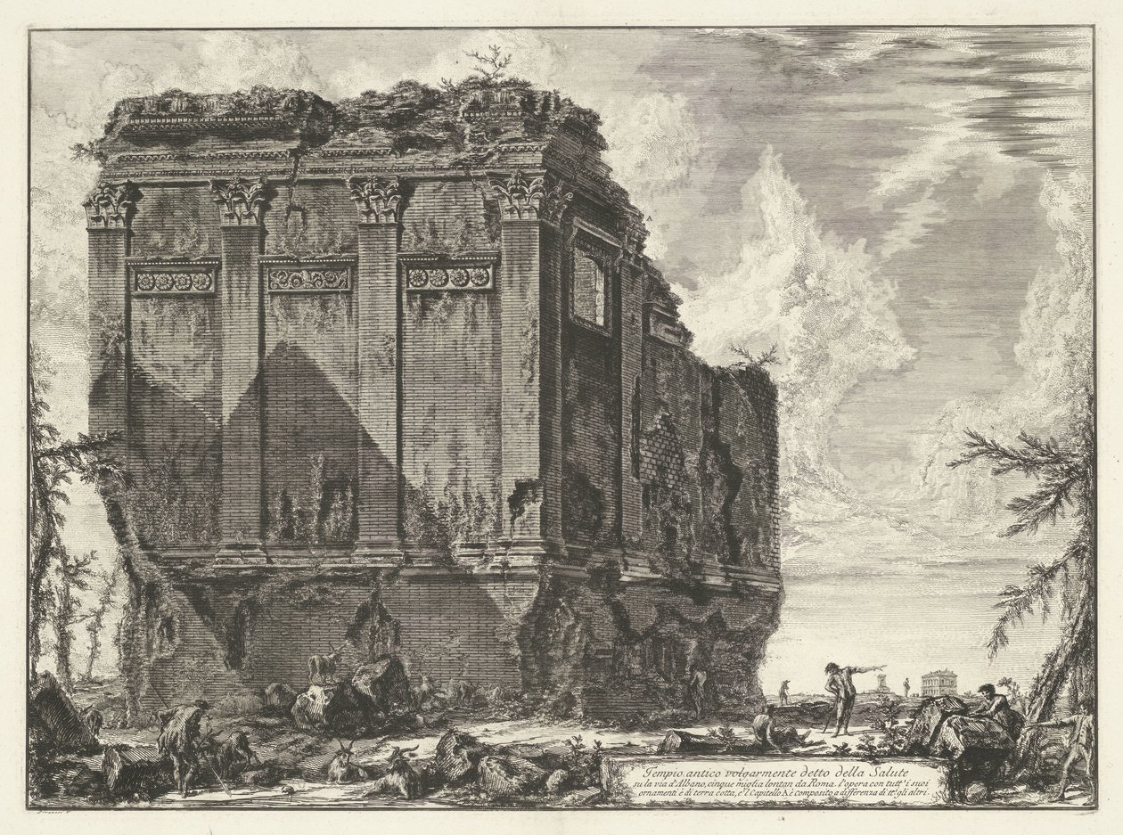 Tempel van Salus bij ローマ ローマから 5 マイル離れたアルバーノ通りにある、一般に della Salute として知られる古代寺院 (...) (オブジェクトのタイトル) Gezichten op Rome (シリーズタイトル) Giambattista Piranesi の建築家 Ve (ne 作： ジョバンニ・バッティスタ・ピラネージ