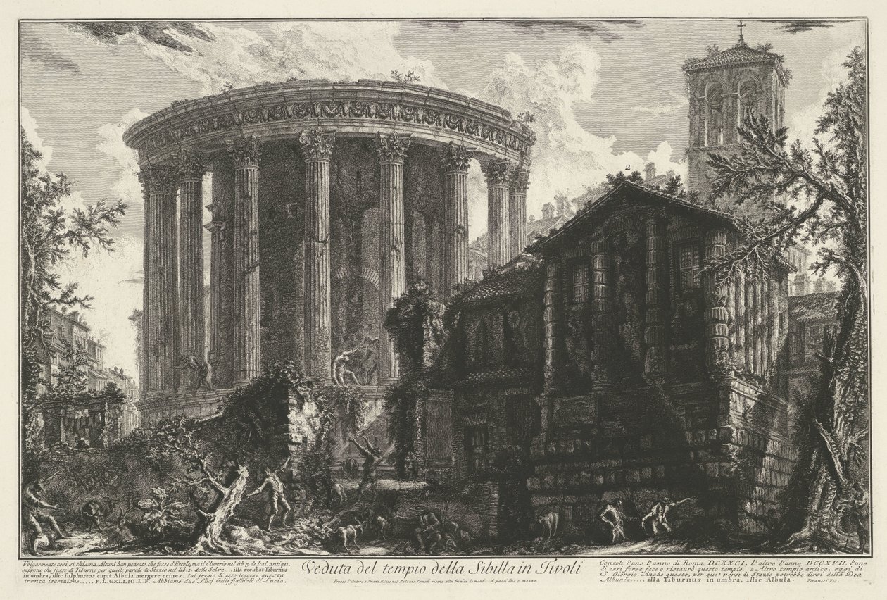 Tempel van Vesta en de Tempel van de Tiburtijnse Sibille in Tivoli チボリのシビュラ神殿の眺め (オブジェクトのタイトル) Gezichten op Rome (シリーズタイトル) Giambattista Piranesi の建築家 Ve(nez)iano (シリーズ ti 作： ジョバンニ・バッティスタ・ピラネージ