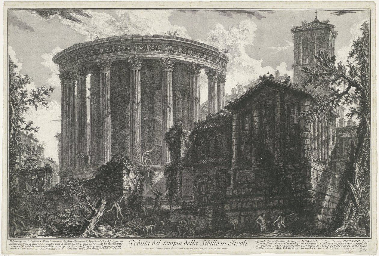 Tempel van Vesta en de Tempel van de Tiburtijnse Sibille in Tivoli チボリのシビュラ神殿の眺め (オブジェクトのタイトル) Gezichten op Rome (シリーズタイトル) Giambattista Piranesi の建築家 Ve(nez)iano (シリーズ ti 作： ジョバンニ・バッティスタ・ピラネージ