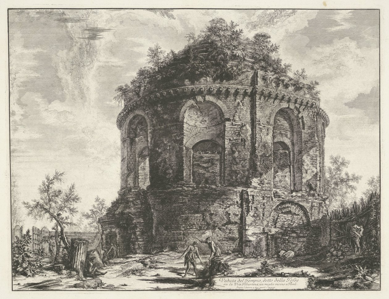 Temple of Cough bij Tivoli ティブルティーナ街道沿いの della Tosse と呼ばれる寺院の眺め、Tivoli から 1 マイル (オブジェクトのタイトル) Gezichten op Rome (シリーズタイトル) Giambattista Piranesi の建築家 Ve(nez)iano (深刻な 作： ジョバンニ・バッティスタ・ピラネージ