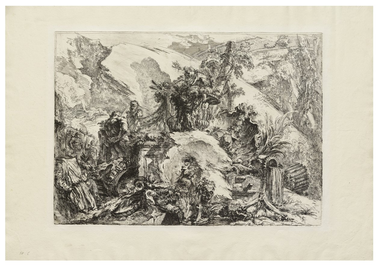 スケルトン、c。 1748年（彫刻、ドライポイント、クリーム色の紙へのバニシングによるエッチング） 作： ジョバンニ・バッティスタ・ピラネージ