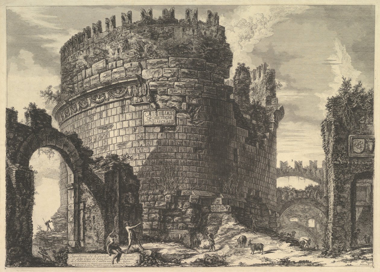 Vedute di Roma Roman ViewsからのCaecilia Metellaの墓。 1762。 作： ジョバンニ・バッティスタ・ピラネージ
