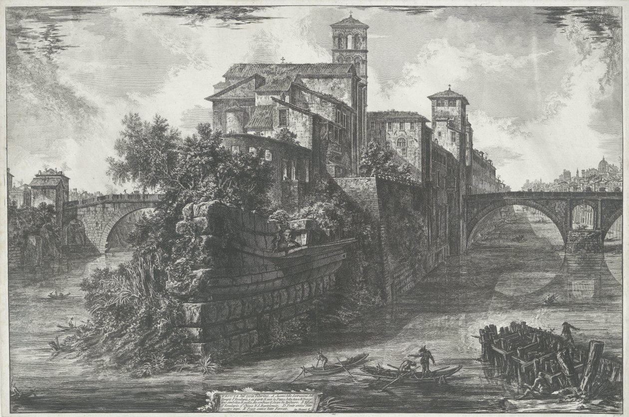 ティベレイランド テ ローマ テヴェレ島の眺め (オブジェクトのタイトル) Gezichten op Rome (シリーズタイトル) Giambattista Piranesi の建築家 Ve(nez)iano によって描かれ彫刻されたローマの景色 (シリーズ タイトル) 作： ジョバンニ・バッティスタ・ピラネージ