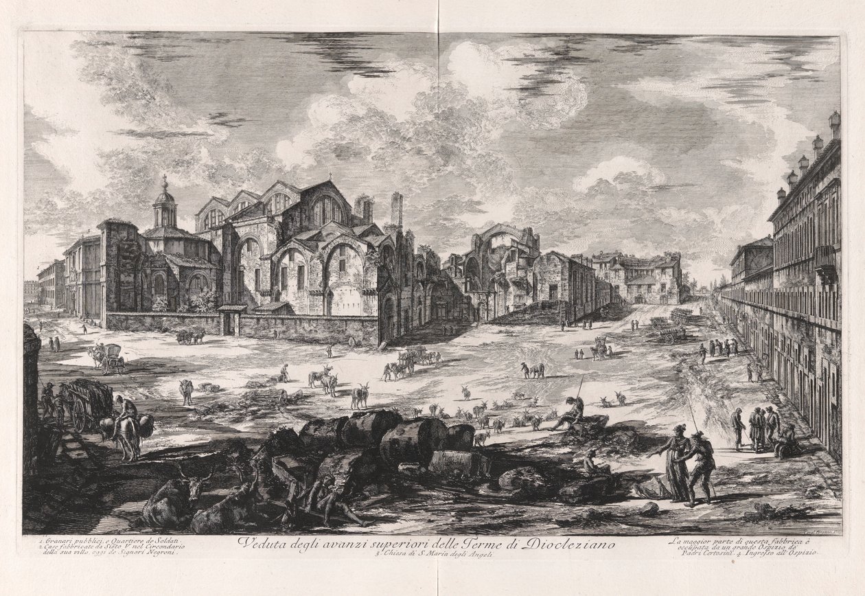 Vedute di Roma (ローマの景色) からのディオクレティアヌス浴場の上部遺跡の眺め [サンタ・マリア・デリ・アンジェリ教会を示す遠景]) 作： ジョバンニ・バッティスタ・ピラネージ