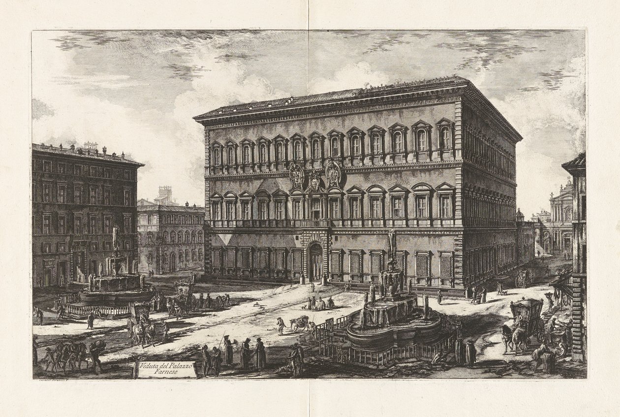 Vedute di Roma (Views of Rome) からの Palazzo Farnese (Palazzo Farnese の眺め) の眺め 作： ジョバンニ・バッティスタ・ピラネージ