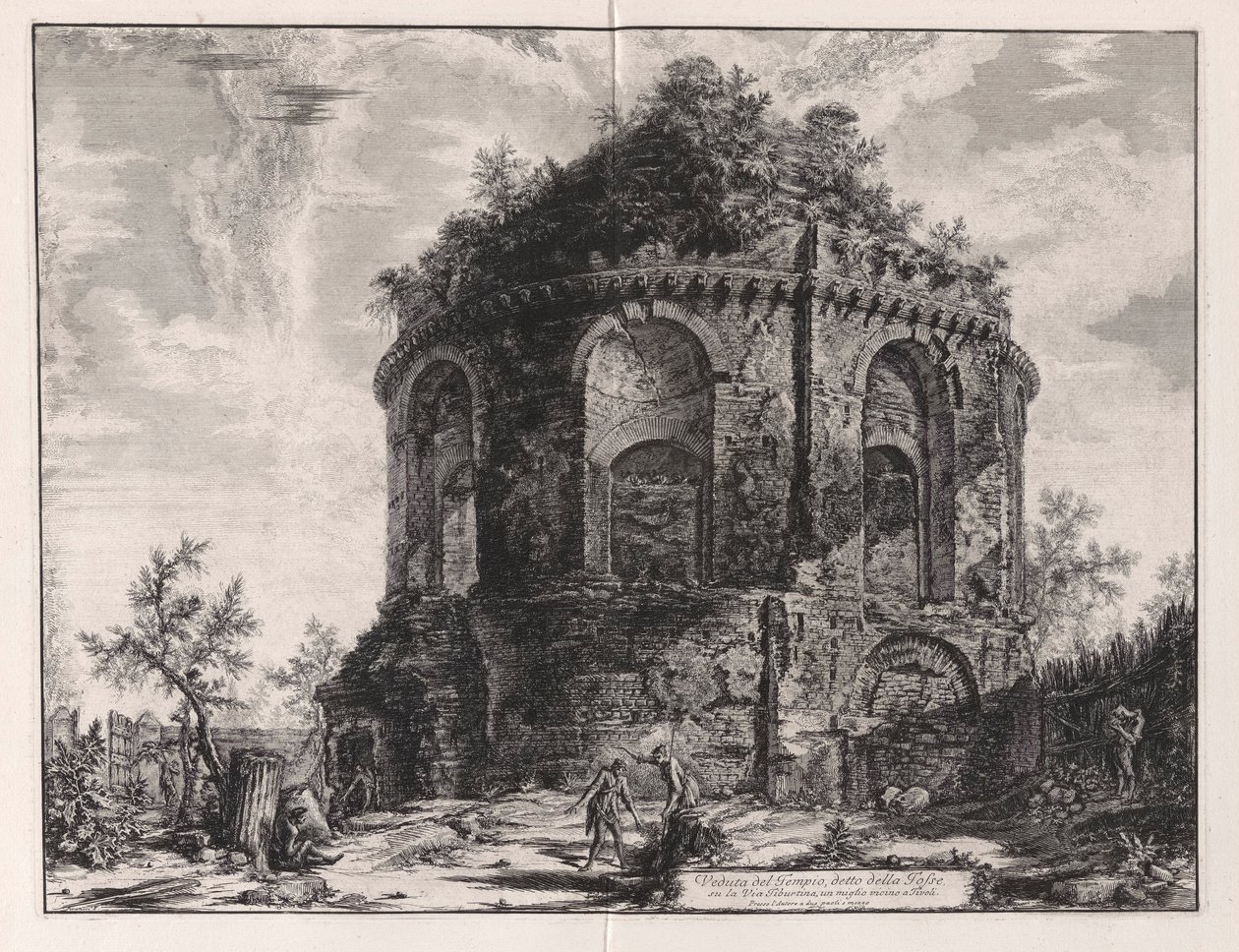 Vedute di Roma (ローマの景色) から見た、ティブルティーナ通り (Tivoli から 1 マイル) のいわゆる咳の神殿の眺め 作： ジョバンニ・バッティスタ・ピラネージ