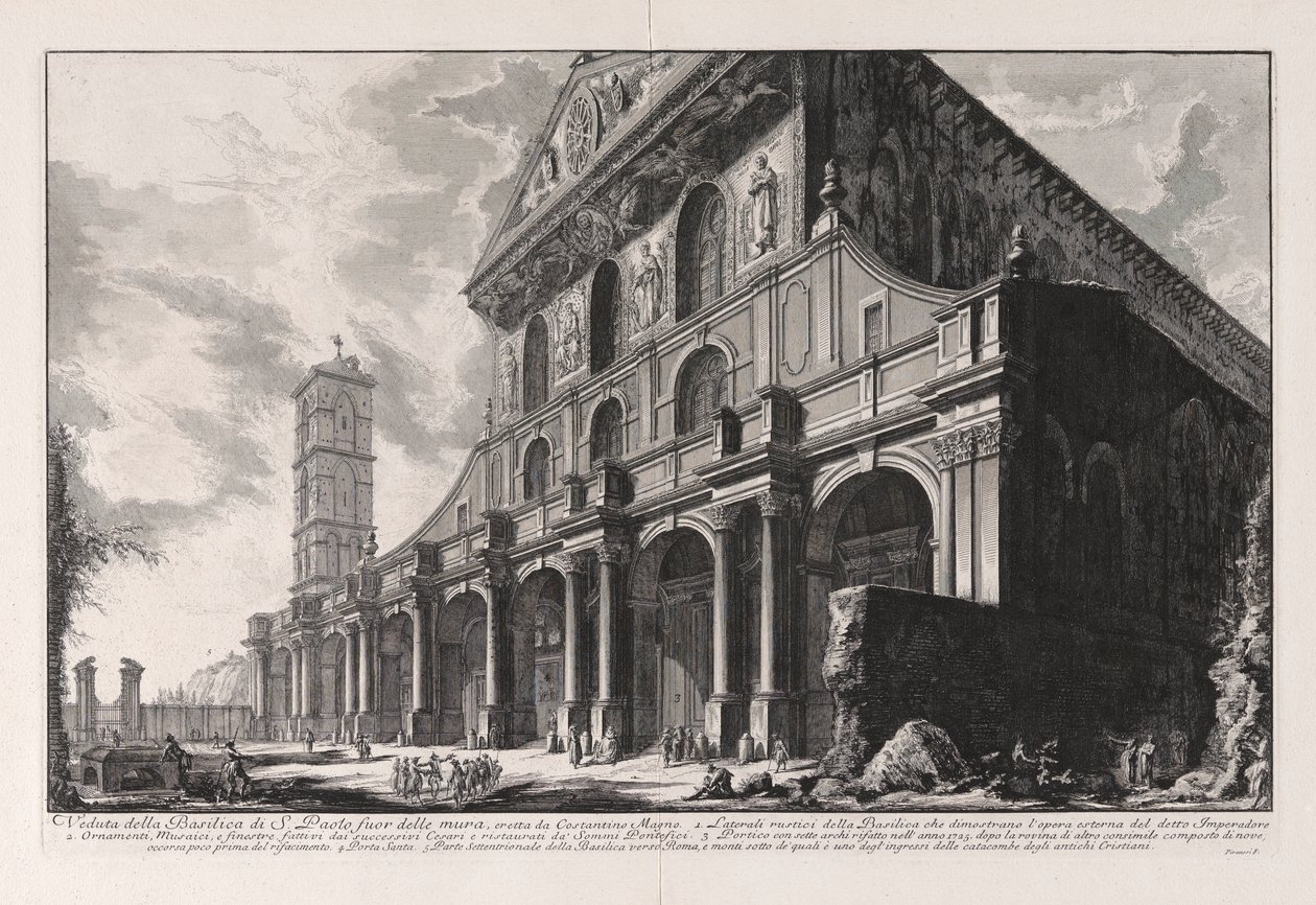 Vedute di Roma (ローマの景色) からコンスタンティヌス大帝によって建てられた、壁の外にある聖パウロ大聖堂の眺め 作： ジョバンニ・バッティスタ・ピラネージ