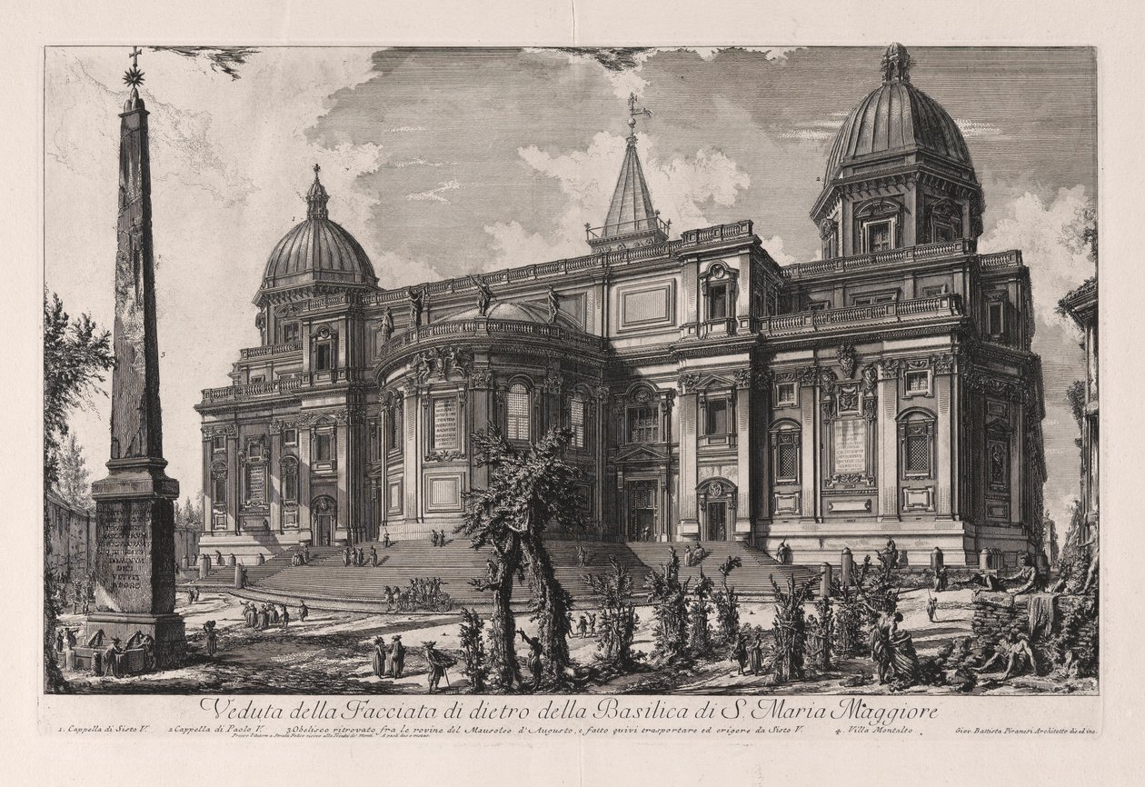 Vedute di Roma (Views of Rome) からのサンタ マリア マッジョーレ大聖堂の裏側のファサードの眺め 作： ジョバンニ・バッティスタ・ピラネージ