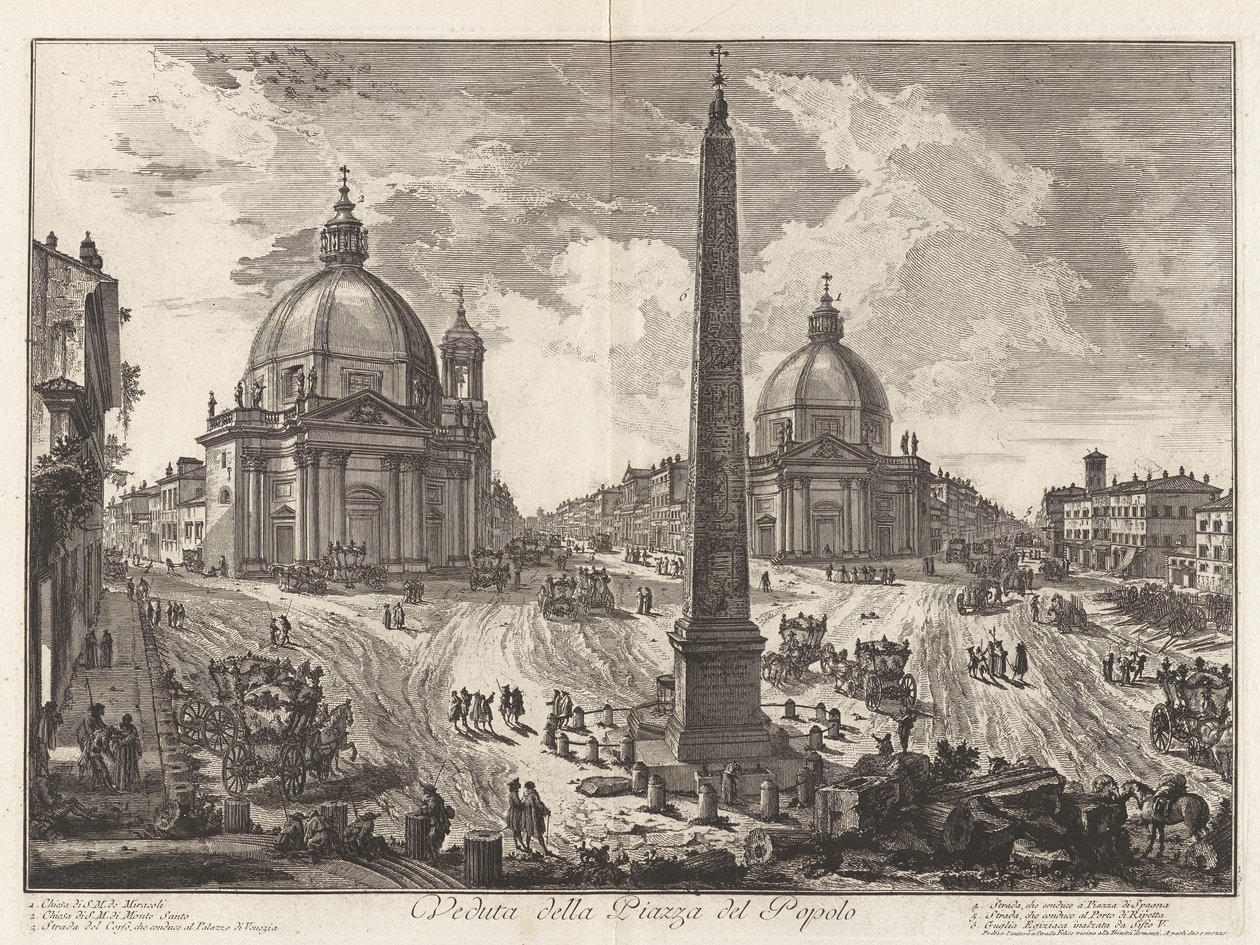 Vedute di Roma (Views of Rome) からの Piazza del Popolo (Piazza del Popolo のビュー) のビュー 作： ジョバンニ・バッティスタ・ピラネージ