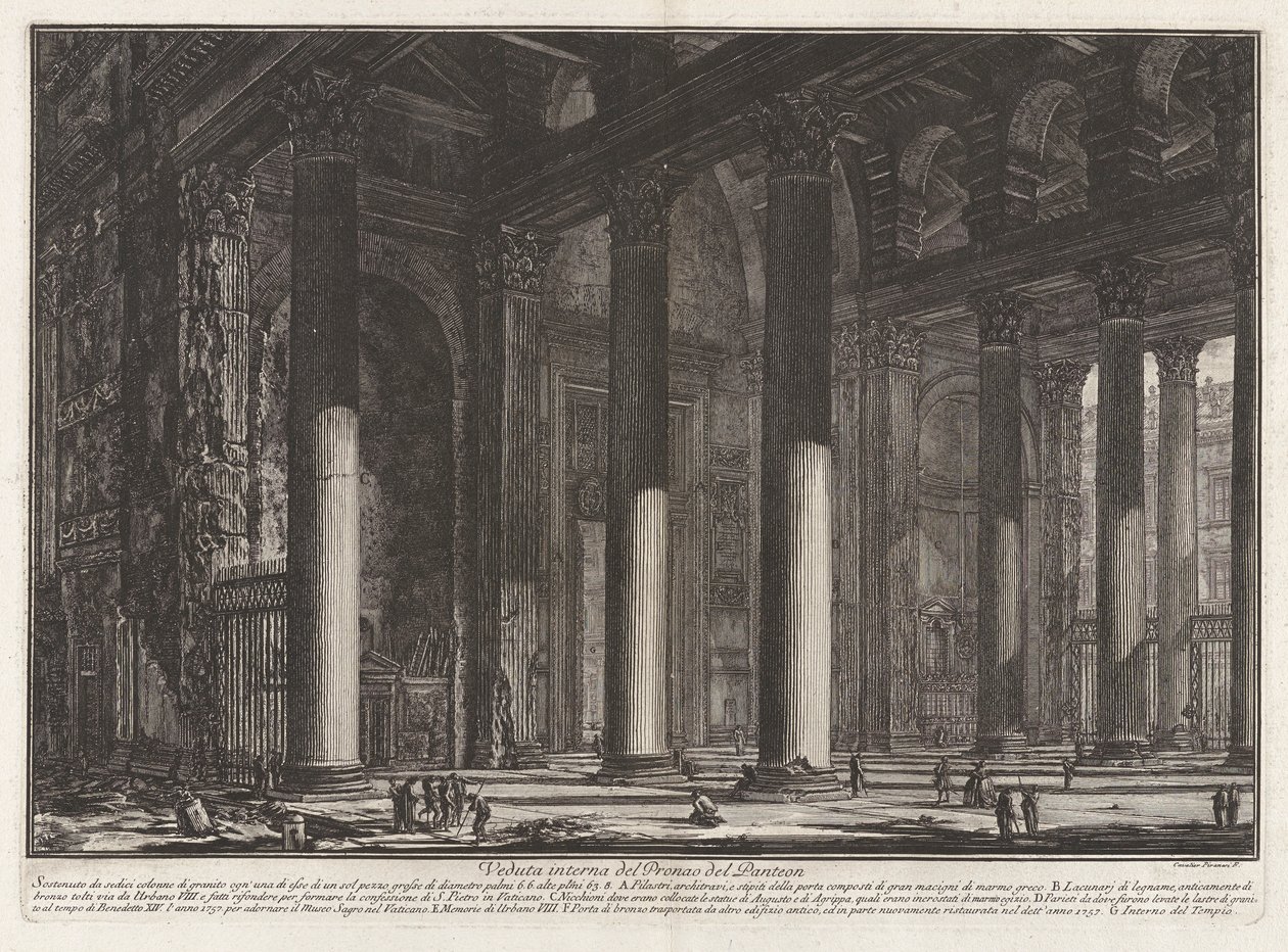 Vedute di Roma (Views of Rome) からの、パンテオンの Pronaos の内部ビュー (Pantheon の Pronaos の内部ビュー) 作： ジョバンニ・バッティスタ・ピラネージ