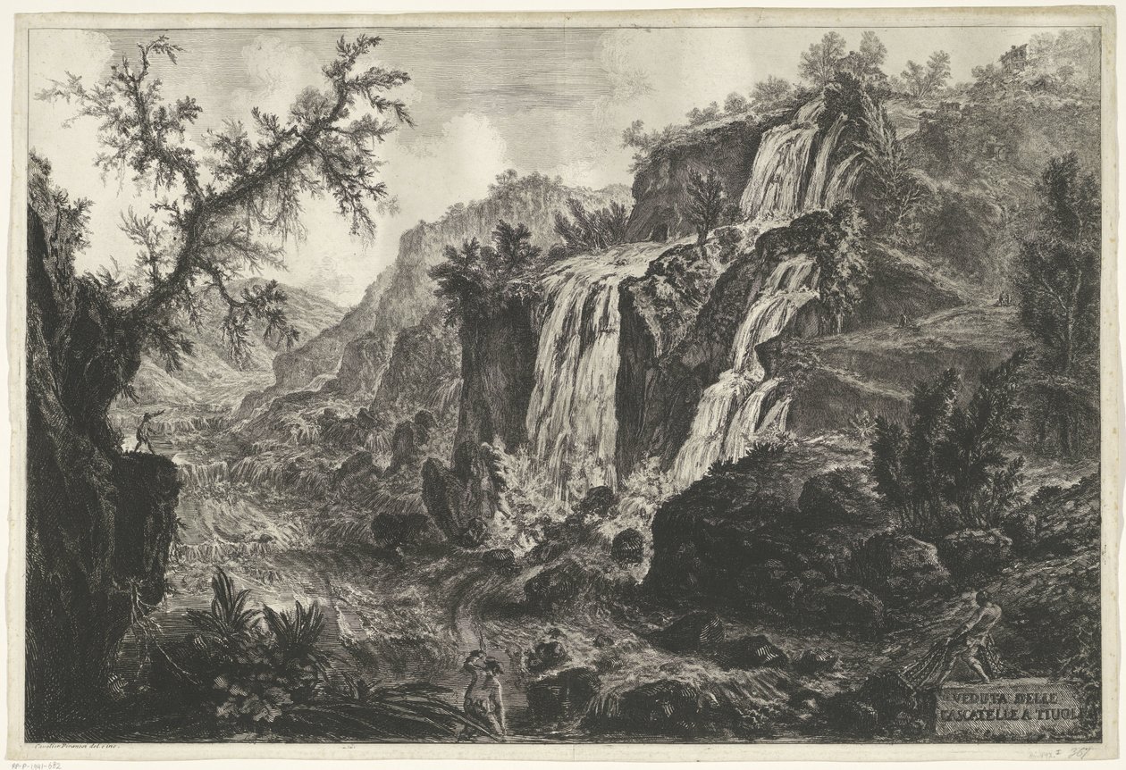 ウォーターバレン テ チボリ チボリの滝の眺め (オブジェクトのタイトル) Gezichten op Rome (シリーズタイトル) Giambattista Piranesi の建築家 Ve(nez)iano によって描かれ彫刻されたローマの景色 (シリーズ タイトル) 作： ジョバンニ・バッティスタ・ピラネージ