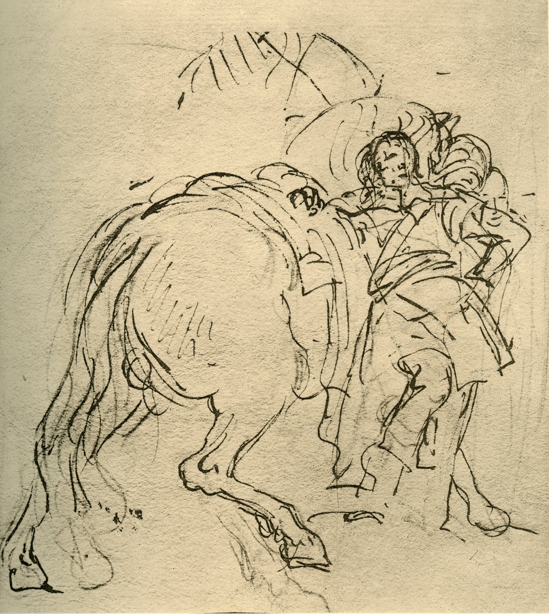 彼の馬に寄りかかるライダー、c1740s、1928 作： ジョバンニ・バティスタ・ティエポロ