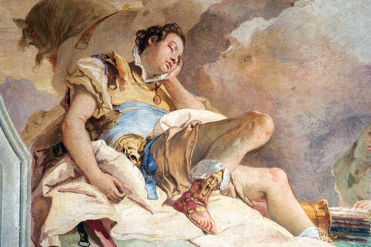 1757年パラッツィーナに納品されたエルサレムの部屋から眠っているリナルドを誘拐したアルミダのリナルドの詳細、1757年 作： ジョバンニ・バティスタ・ティエポロ