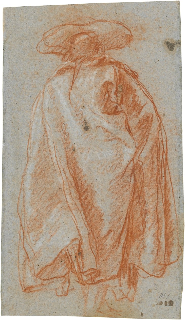 Mann in Mantel und Hut von rückwärts gesehen; verso: Studie eines linken Armes 作： ジョヴァンニ・バティスタ (1696 1770) ティエポロ