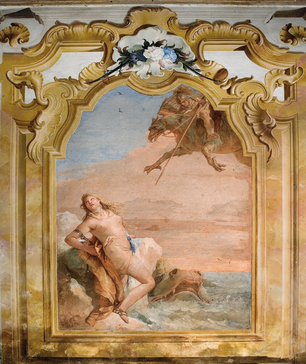 1757年、パラッツィーナのオーランドフリオオソの部屋からのRuggero Freeing Angelica 作： ジョバンニ・バティスタ・ティエポロ