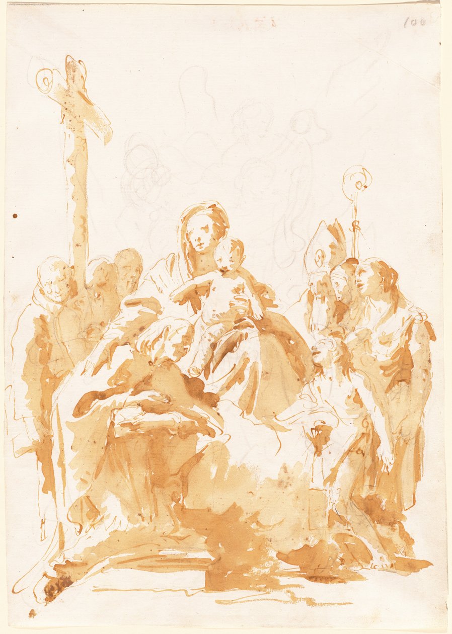 Die Jungfrau und das Kind, verehrt von Bischöfen, Mönchen und Frauen 作： ジョヴァンニ・バティスタ (1696 1770) ティエポロ