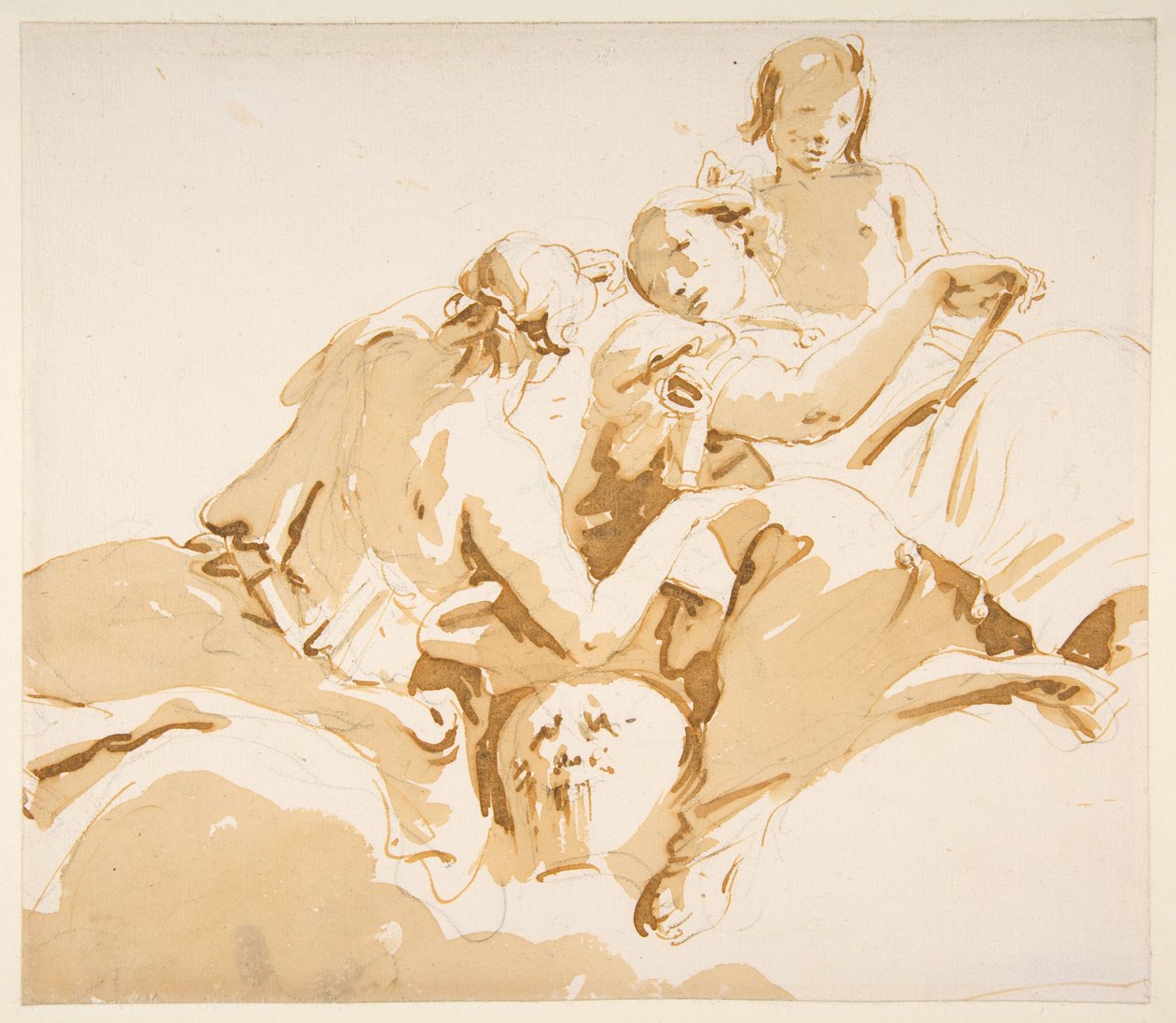 Zwei sitzende Frauen und ein Junge auf Wolken 作： ジョヴァンニ・バティスタ (1696 1770) ティエポロ