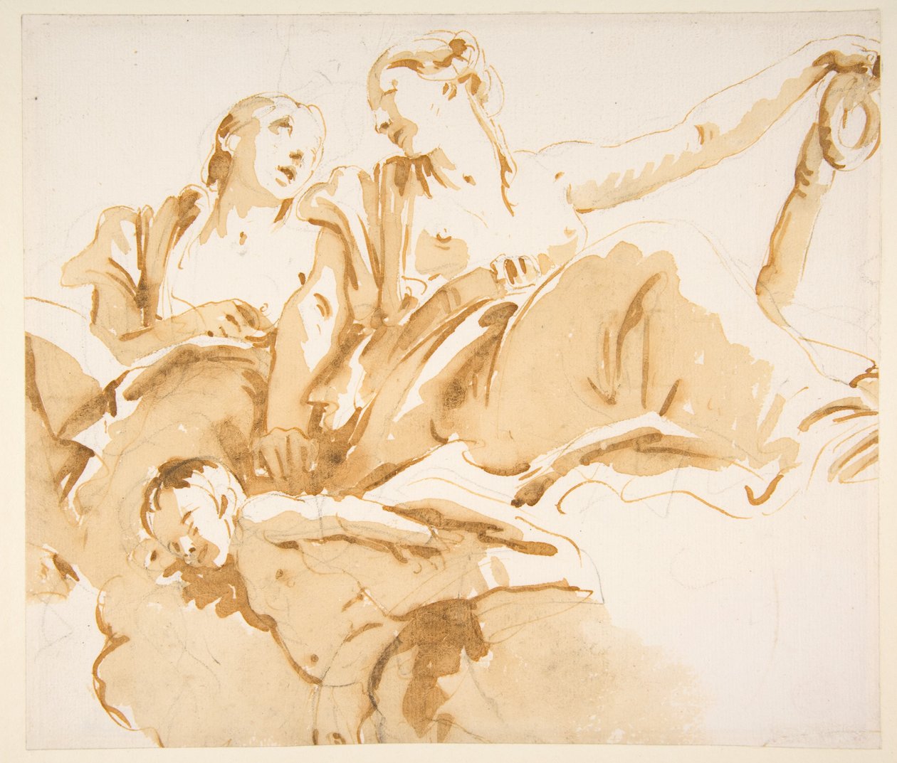 Zwei Frauen, eine hält einen Anker, und ein Putto auf Wolken 作： ジョヴァンニ・バティスタ (1696 1770) ティエポロ