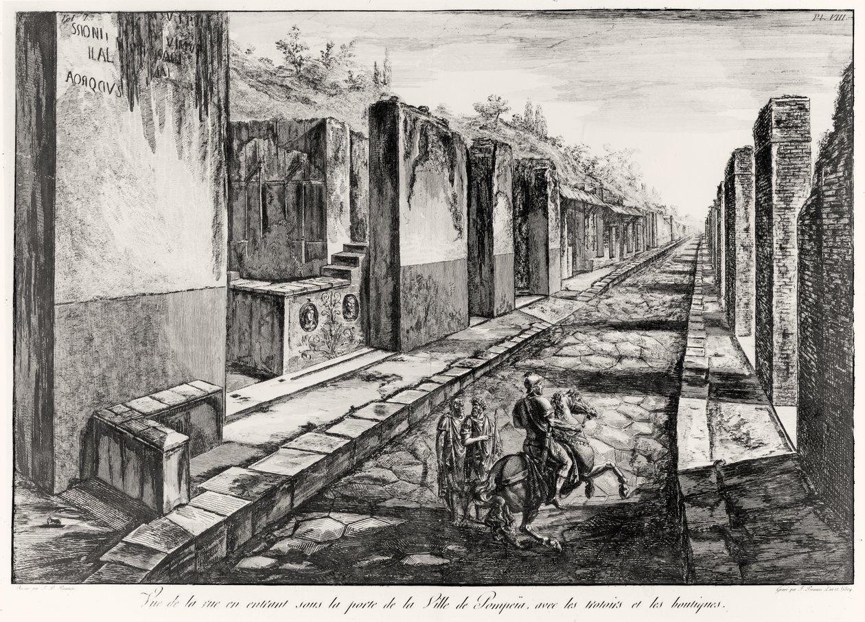 Francesco Piranesi（1758-1810）1804によって刻まれたGB Piranesiによるポンペイアの古代遺跡からのポンペイ市の玄関口の通りの眺め 作： ジョバンニ・バッティスタ・ピラネージ