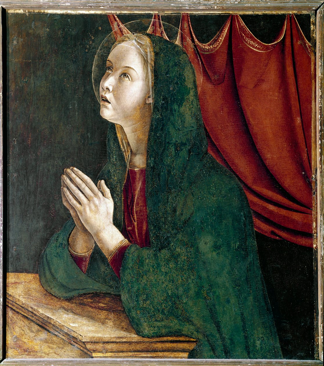 聖ヴィンセント・フェリエのポリプティック：受胎告知の処女 絵画 ジョヴァンニ・ベッリーニ（イル・ジャンベッリーノ）（約1432-1516） 1464-1468 薄手 72x67 cm ヴェネツィア サンティ・ジョヴァンニ・エ・パオロ教会 作： ジョバンニ・ベリーニ