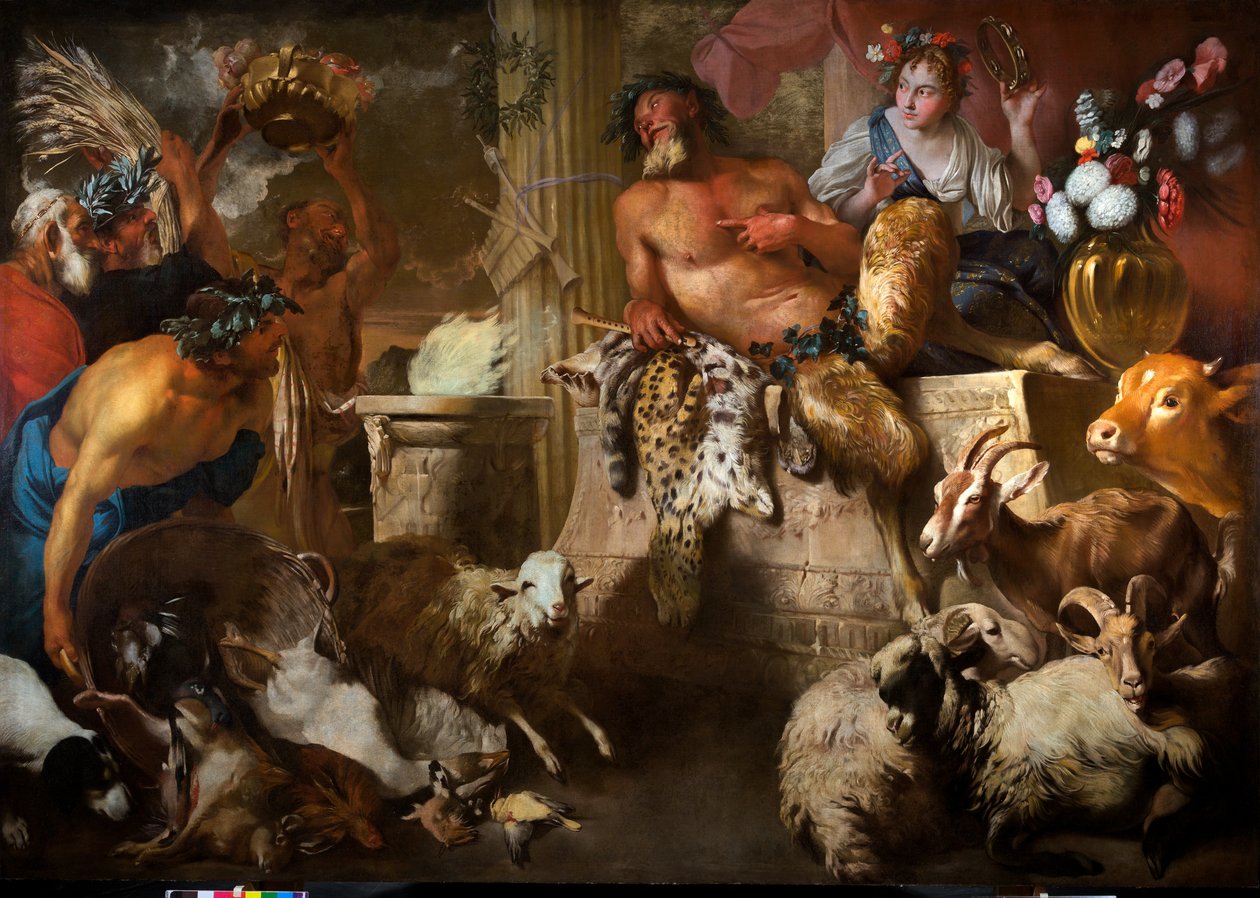 Sacrifício a Pan, c.1640 (óleo sobre tela) 作： ジョヴァンニベネデット（1609-64）カスティリオーネ