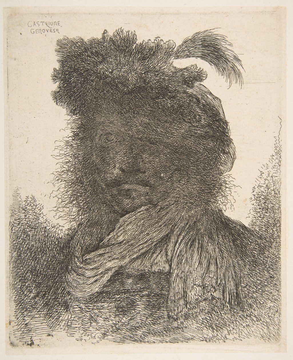 影の男の頭は、Large Or ...、ca。 1645-1650。 作： ジョバンニベネデットカスティリオーネ