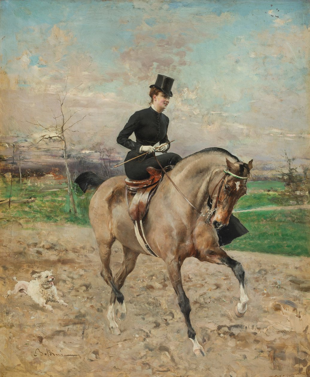 女曲馬師。 1878年、馬に乗ったアリスレノー。 作： ジョバンニ・ボルディーニ