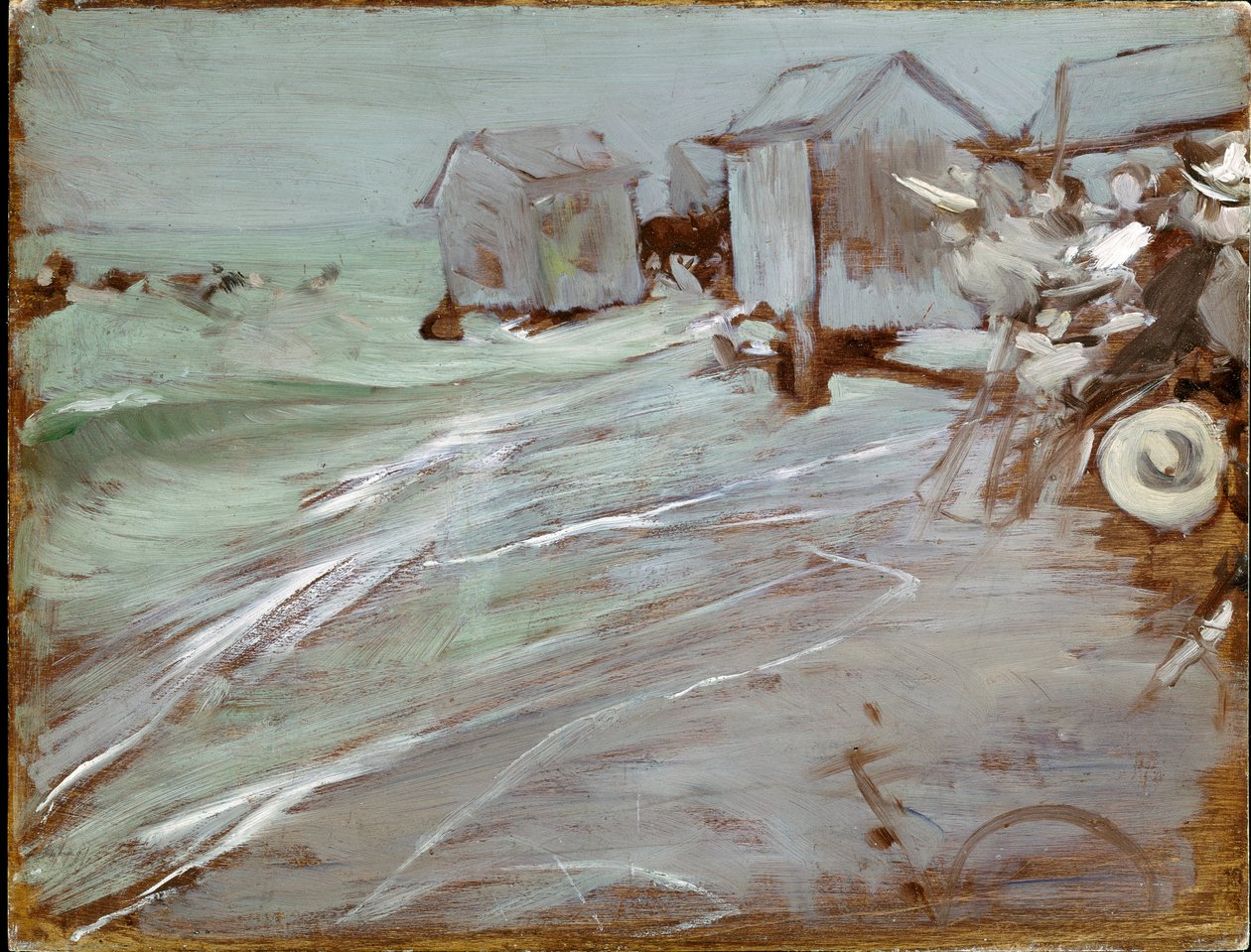 オステンド・ビーチ ジョヴァンニ・ボルディーニ（1842-1931）の絵画 薄さ27x35 cm ボローニャ、個人蔵 作： ジョバンニ・ボルディーニ