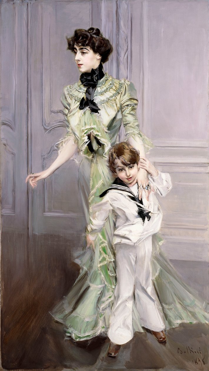 ヒューゴ夫人とその息子の肖像、1924年 作： ジョバンニ・ボルディーニ