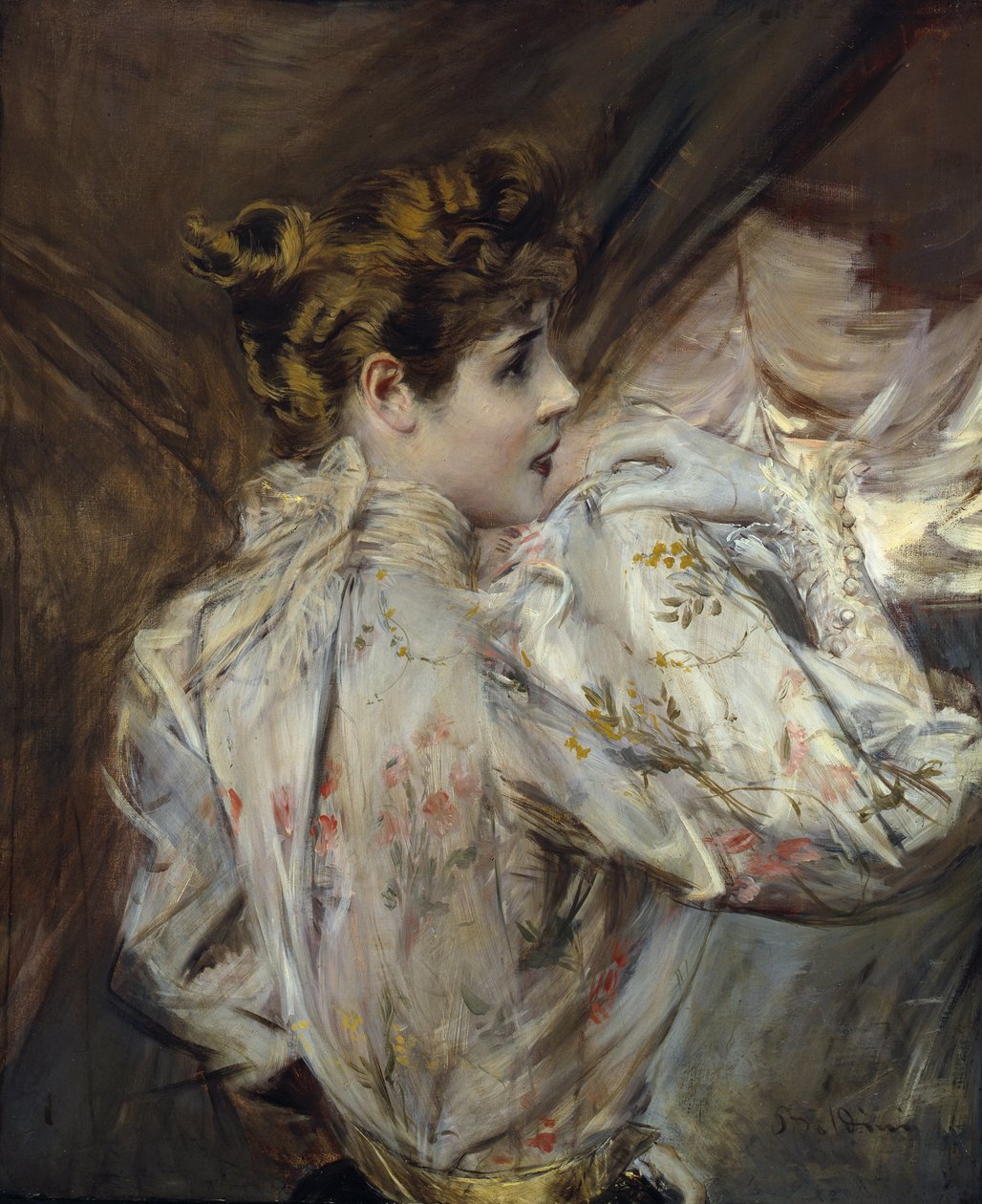 プロフィールの若い女性の肖像Eleonora Duse、c。 1895 作： ジョバンニ・ボルディーニ