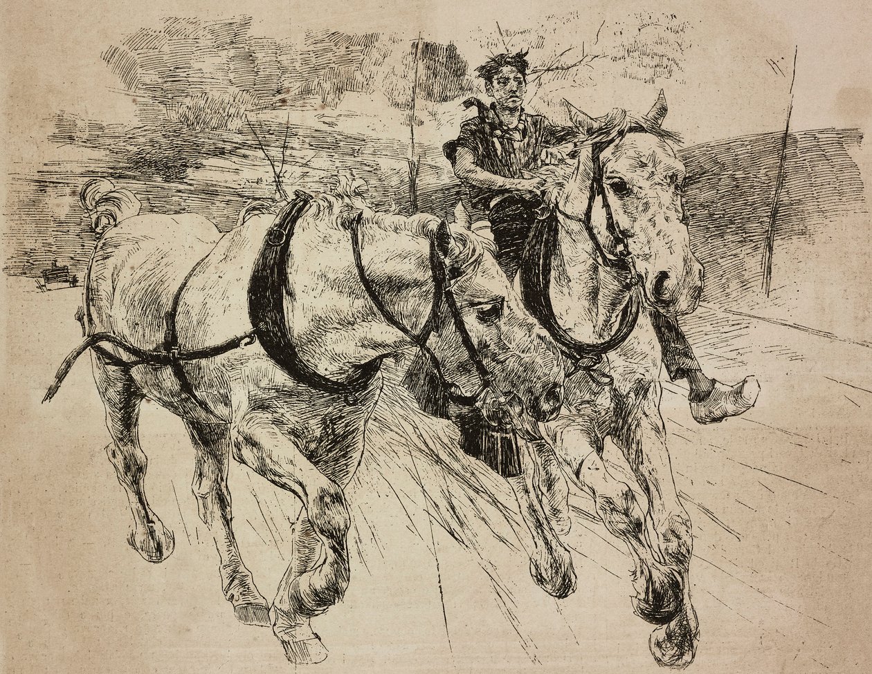 援軍の馬車の馬、ジョバンニ・ボルディーニの原画からのエングレーヴィング、『L