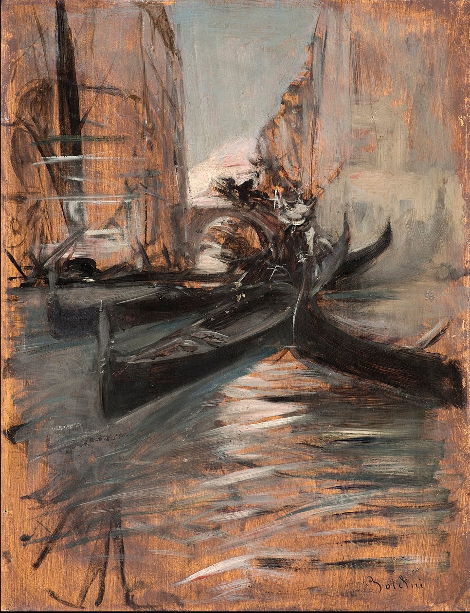 ヴェネツィアの運河とゴンドラの眺め ジョヴァンニ・ボルディーニ（1842-1931）作 1910-1914 個人蔵 作： ジョバンニ・ボルディーニ