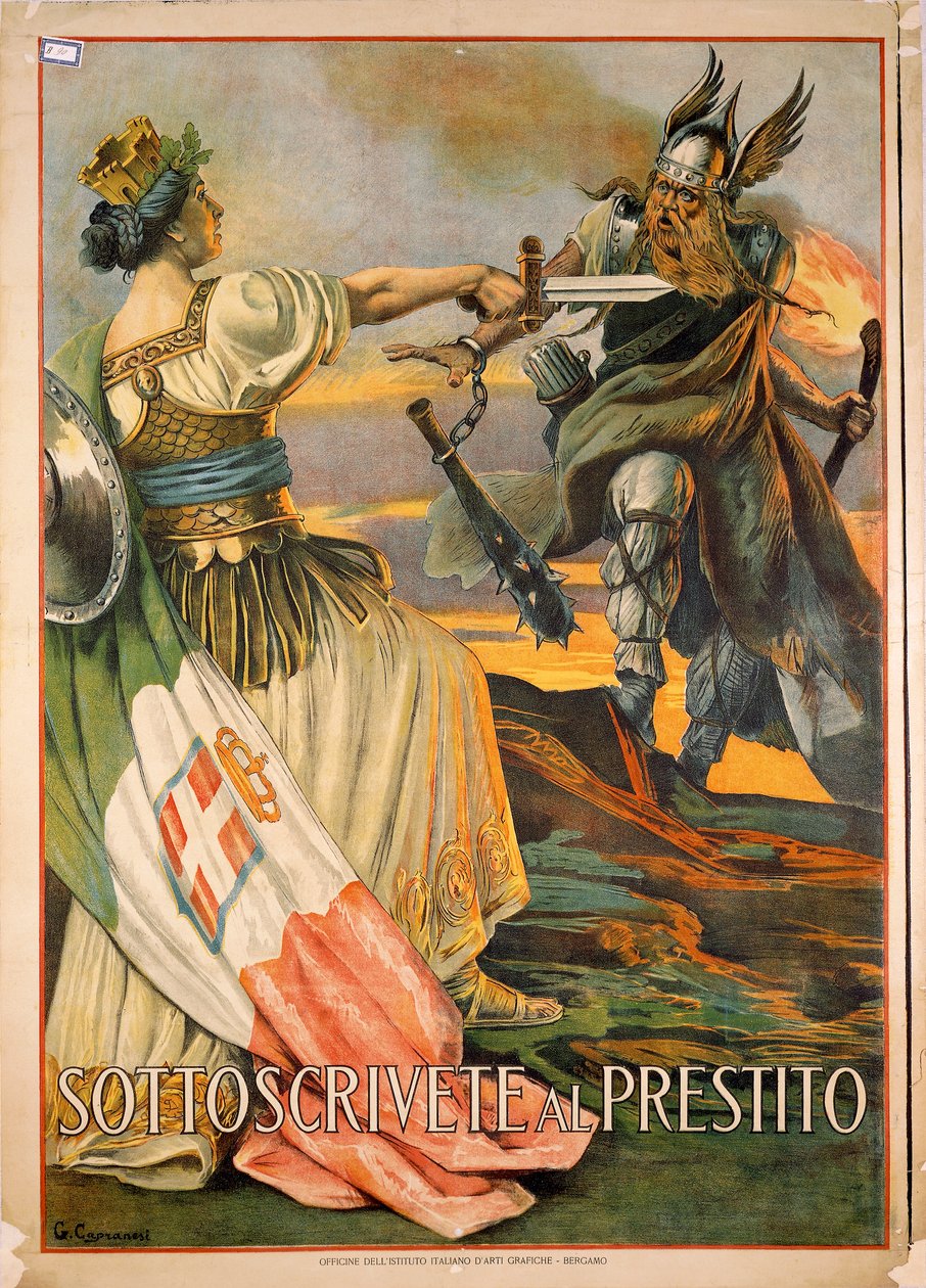 第一次世界大戦、Sottoscrivete al prestito（ローンを申し込む）、イラスト：Giovanni Capranesi 作： ジョヴァンニ・カプラネージ