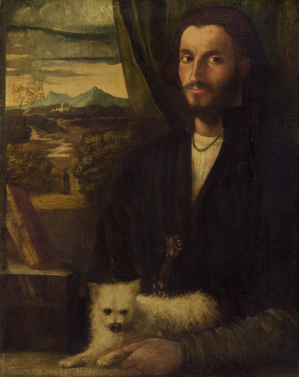 犬を連れた男の肖像 c. 1520年。 作： ジョヴァンニ・カリアーニ