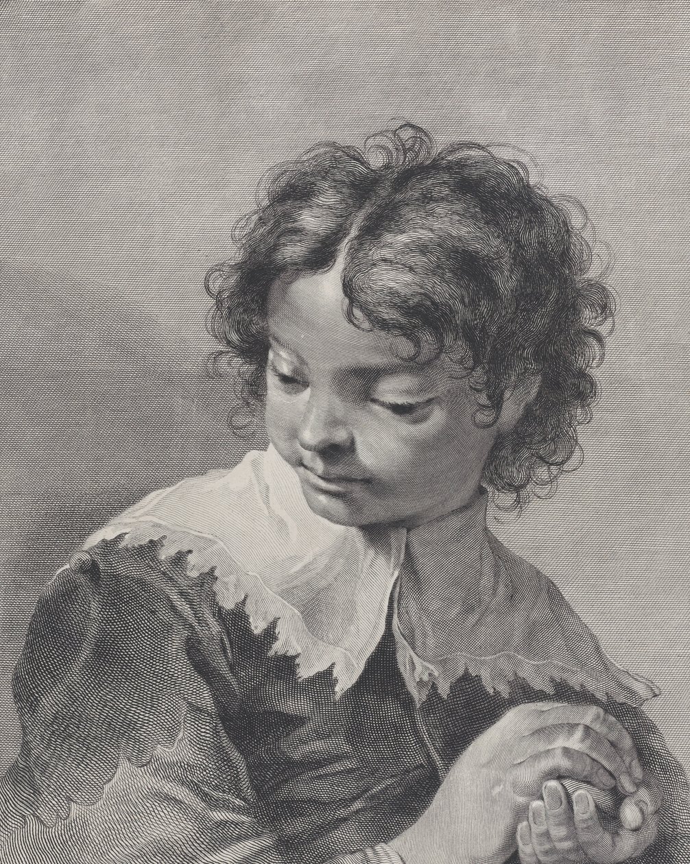 手に果物を持っているレースの首輪の少年、1743年. 作： ジョバンニ・カッティーニ