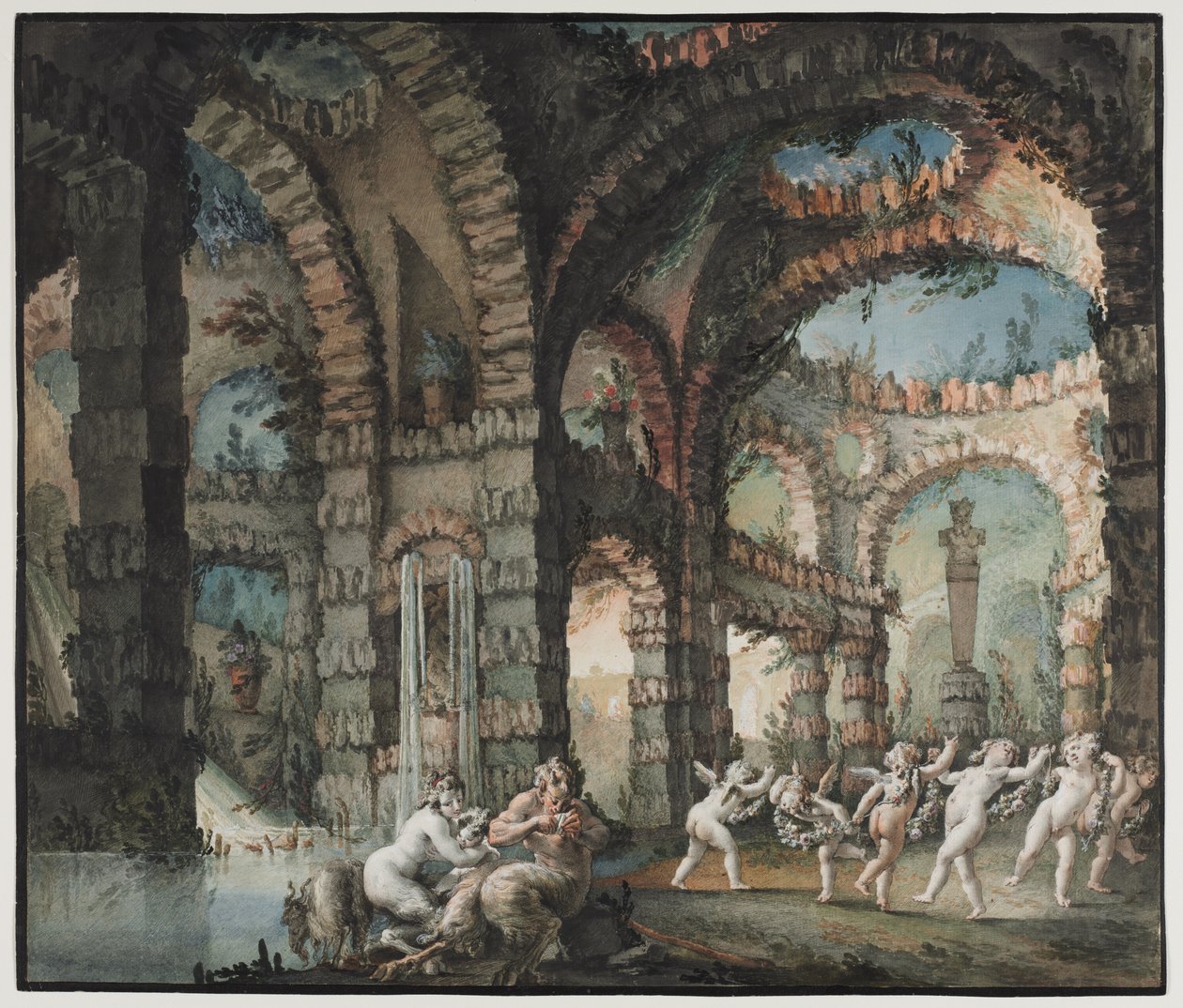 踊るケルブとサテュロスの家族、1775-76年頃（水彩、筆彩、グラファイト、グワッシュ） 作： ジョバンニ・デヴィッド
