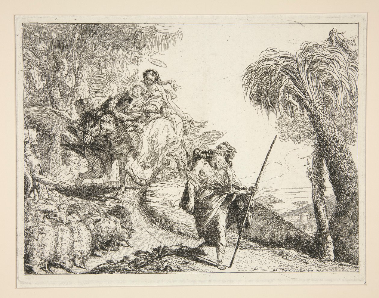 ヨセフと聖母子、シリーズ Idee pittoresche sopra la fuga in Egitto (Flight into Egypt) から 作： ジョヴァンニ・ドメニコ・ティエポロ