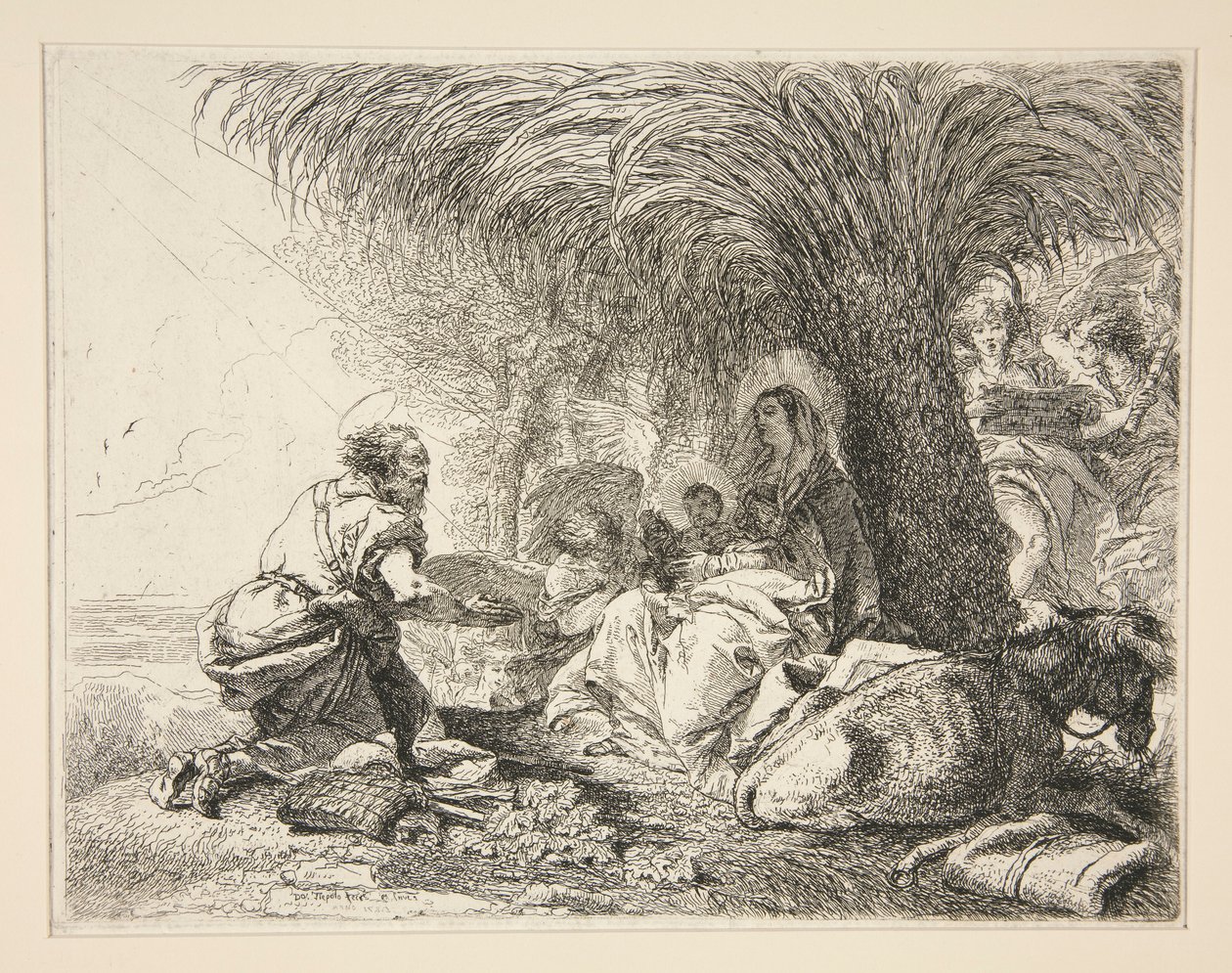 幼児イエスを崇拝する聖ヨセフ、シリーズ Idee pittoresche sopra la fuga in Egitto (Flight into Egypt) より 作： ジョヴァンニ・ドメニコ・ティエポロ