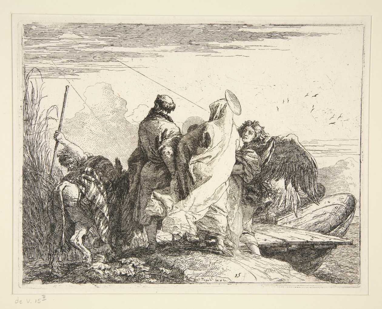 シリーズ Idee pittoresche sulla fuga in Egitto (Flight into Egypt) より、川沿いの聖家族 作： ジョヴァンニ・ドメニコ・ティエポロ